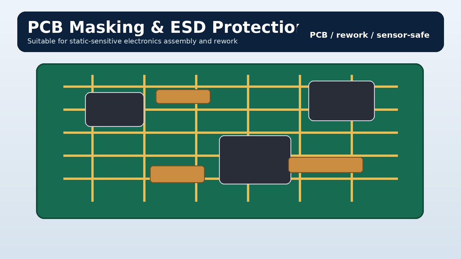ESD Kapton tape applied in PCB masking and static-sensitive electronics assembly